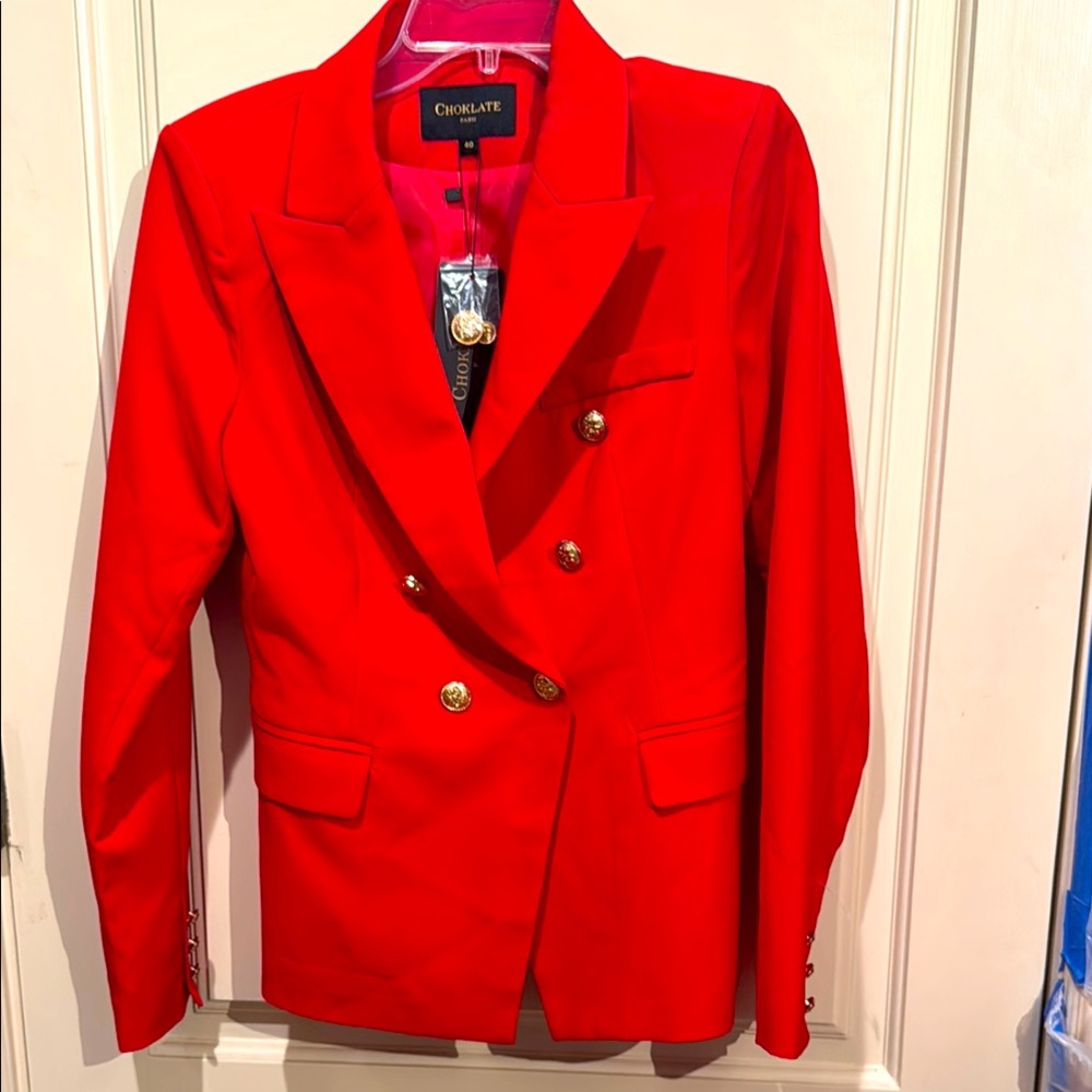 Chocolate Red Double-Breasted Women's Blazer